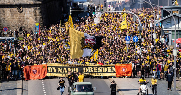 “Dynamo Dresden supporters march to stadium to celebrate club’s 70th anniversary”